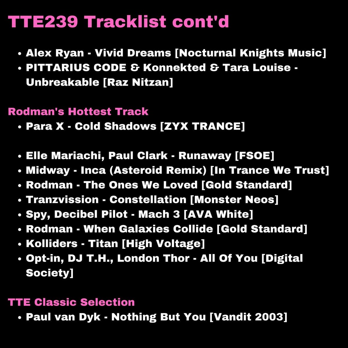 Two hours of the latest and best #Trance is in store for you as <a href="/RodmanOfficial/">Rodman</a> spins 26 tracks in the mix for episode 23.

👉👉 lnk.to/TTE239

Expect music from <a href="/peetusdj/">Peetu S</a>, <a href="/rhys_elliott1/">Rhys Elliott</a>, <a href="/Tranzvission_/">Tranzvission</a>, <a href="/Spy84Official/">Spyridon Karapatakis</a>, <a href="/DJ_T_H/">DJ T.H.</a>, @notakermusic <a href="/UDM_Music/">Dmitriy Uskov</a> #Trancefamily