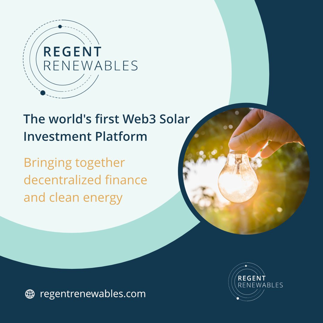 RegentRenewable's tweet photo. We are the world's first Web3 Solar Investment Platform! We are bringing together decentralized finance (DeFi) and clean energy investment. ☀️

#web3 #defi #cleanenergy #solarenergy #investing https://t.co/dTBubFKxvF