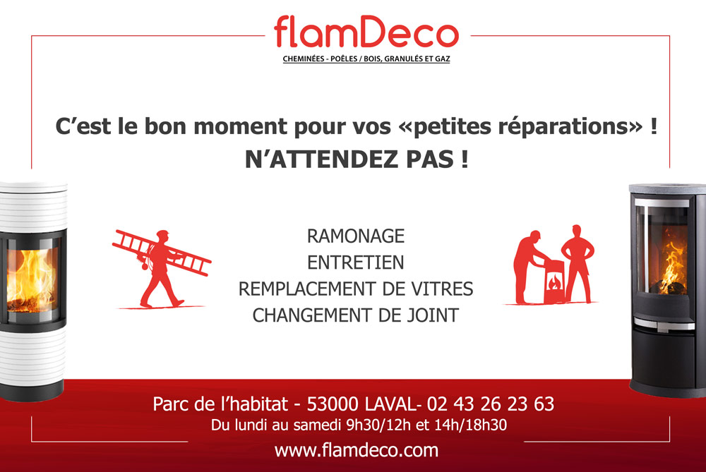 FlamDeco's tweet image. #poêle #cheminée L&apos;été est idéal pour faire sereinement ses &quot;petites réparations&quot; avant l&apos;automne! #Ramonage, changement de joints, remplacement de vitre, #entretien
&amp;gt; FlamDéco vous accueille du lundi au samedi 9h30/12h - 14h/18h30
&amp;gt; Prenez rendez-vous : 02 42 26 23 63