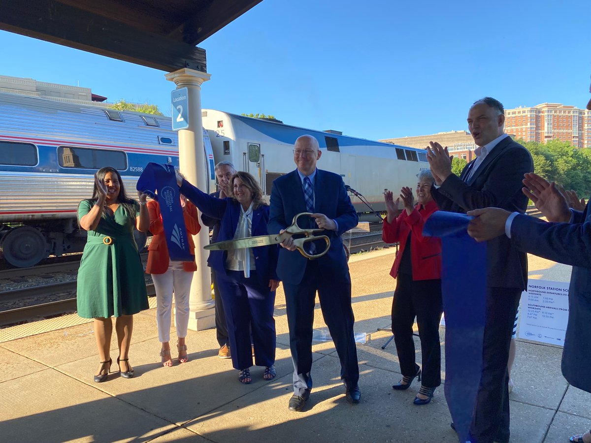 Great to be in <a href="/AlexandriaVA/">Visit Alexandria VA</a>  this morning to kick off new passenger service to Roanoke and <a href="/NorfolkVA/">City of Norfolk, VA</a>, plus restored service to Newport News! Next stop... <a href="/City_of_Roanoke/">City of Roanoke</a>!