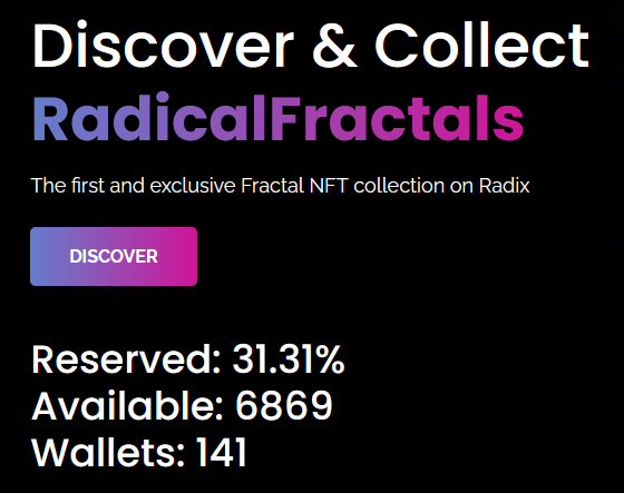 RadicalFractals's tweet photo. 📢Giveaway📢
What a start. Since 9am this morning (CET), 31% have already been reserved. Wow! Thank you very much for your support.
To celebrate, we're launching a giveaway (ends Friday, 15 July 8pm (CET).

Win 1 FRACTAL:
- Retweet
- Tag 3 Friends
- Follow

@radixdlt 
#RadixNFT https://t.co/lZMo3pMftr