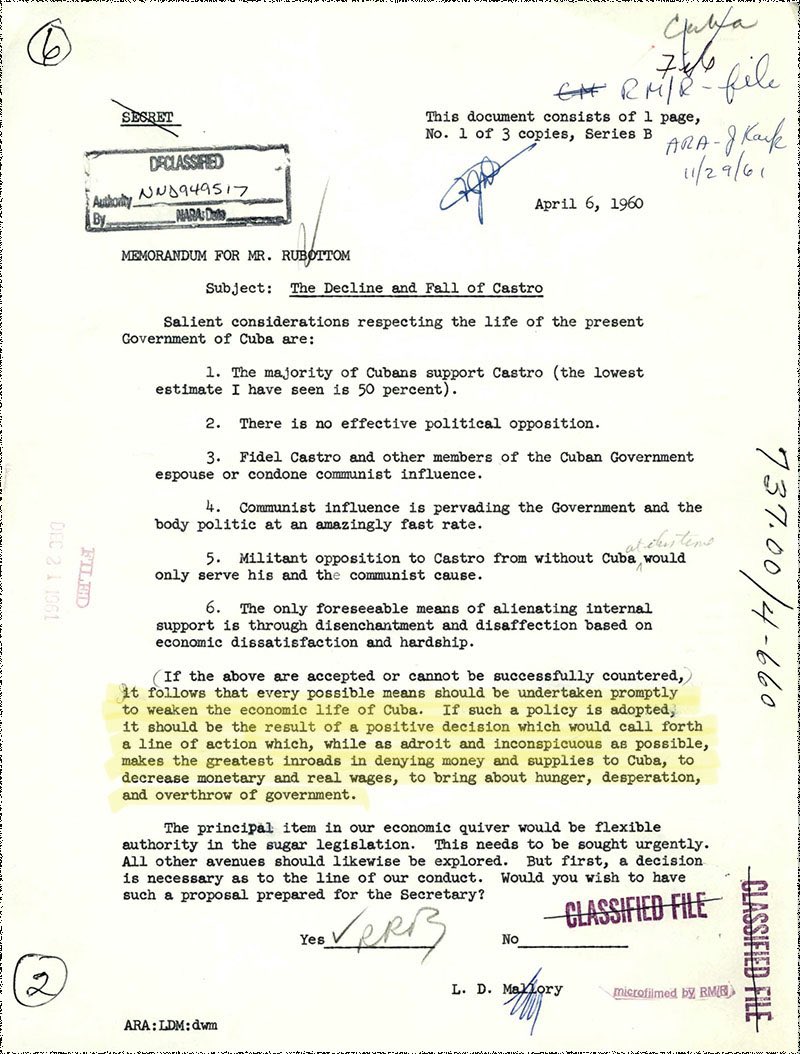 “Cubans have poverty” really isn’t the anticommunist own you think it is when you remember this memo exists