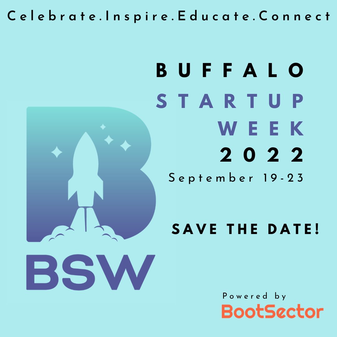 BufStartupWeek's tweet photo. Buffalo Startup Week 22'...𝙄𝙩’𝙨 𝙤𝙣!  Join us this September for a week long celebration of WNY startups &amp; entrepreneurs. Stay tuned for more. 
#BSW22

@forty3north @BuffaloInno @StepOutBFLO @BuffaloRising @dangigante @asifhossainn @PeterDConley https://t.co/RPePwW2Ye6
