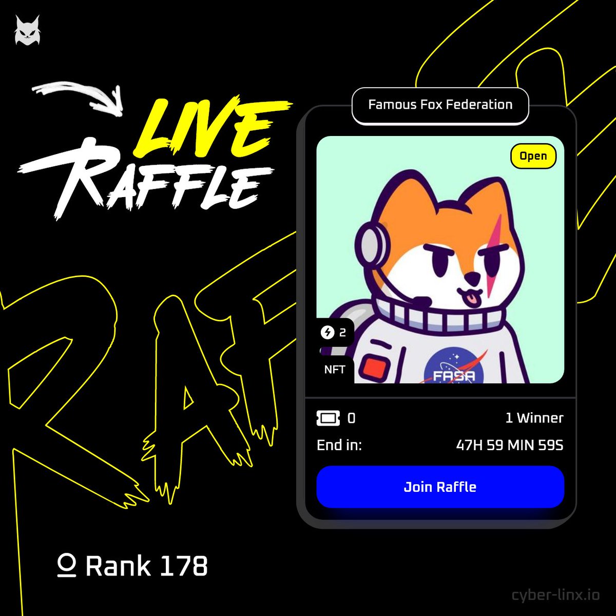 Cyberlinx 😼 (@cyberlinxnft) on Twitter photo 🎉 What's up Cyber gang? 😼👈
🛠️We are builders try this utility before mint
🎟 FFF Raffle LIVE: utility.cyber-linx.io
🏆X1 <a href="/FamousFoxFed/">Famous Fox Federation 🦊🟠</a> and
💎50 WL spot Raffle LIVE
#NFTCommunity #SolanaNFT #NFTs 🎉 What's up Cyber gang? 😼👈
🛠️We are builders try this utility before mint
🎟 FFF Raffle LIVE: utility.cyber-linx.io
🏆X1 <a href="/FamousFoxFed/">Famous Fox Federation 🦊🟠</a> and
💎50 WL spot Raffle LIVE
#NFTCommunity #SolanaNFT #NFTs