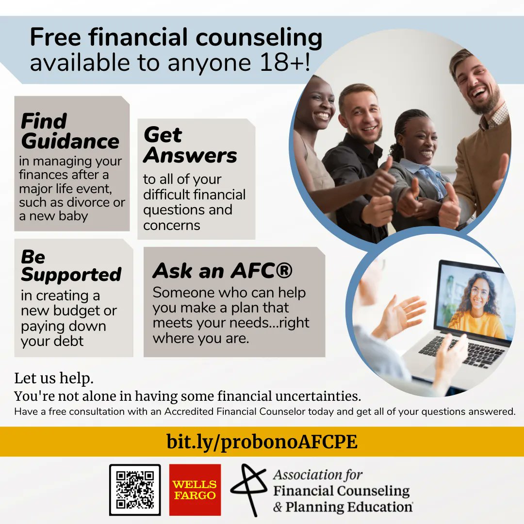 Whatever financial success looks like to you, a financial counselor or coach will meet you where you are and help you on your path to financial wellness, free of charge. 

➡️ buff.ly/36YSsdo

Share with someone who'd benefit from this opportunity 👏 #ValueofanAFC
