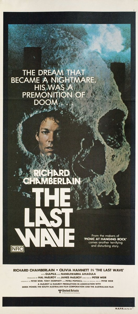 Australian film poster for #PeterWeir's #TheLastWave (1977) #RichardChamberlain #DavidGulpilil #OliviaHamnett