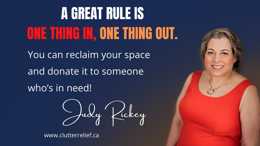 ClutterRelief10's tweet photo. ONE THING IN, ONE THING OUT. You can reclaim your space and donate it to someone who’s in need!

If you have way too much clutter then do one thing in and two or three things out. https://t.co/uCeLhNuPgS https://t.co/NdXvAVoEEV