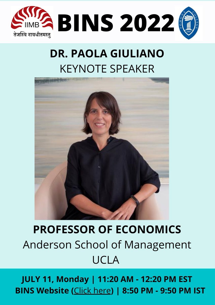 Paola Giuliano (Keynote Speaker) speaks about her research in 20 minutes on 'The Long-Term Effects of Immigrants in America', do join us.

Please register: forms.gle/3KcskXiKWpeTfJ…

#EconConf #EconC4P #diversityinbusiness #EconTwitter