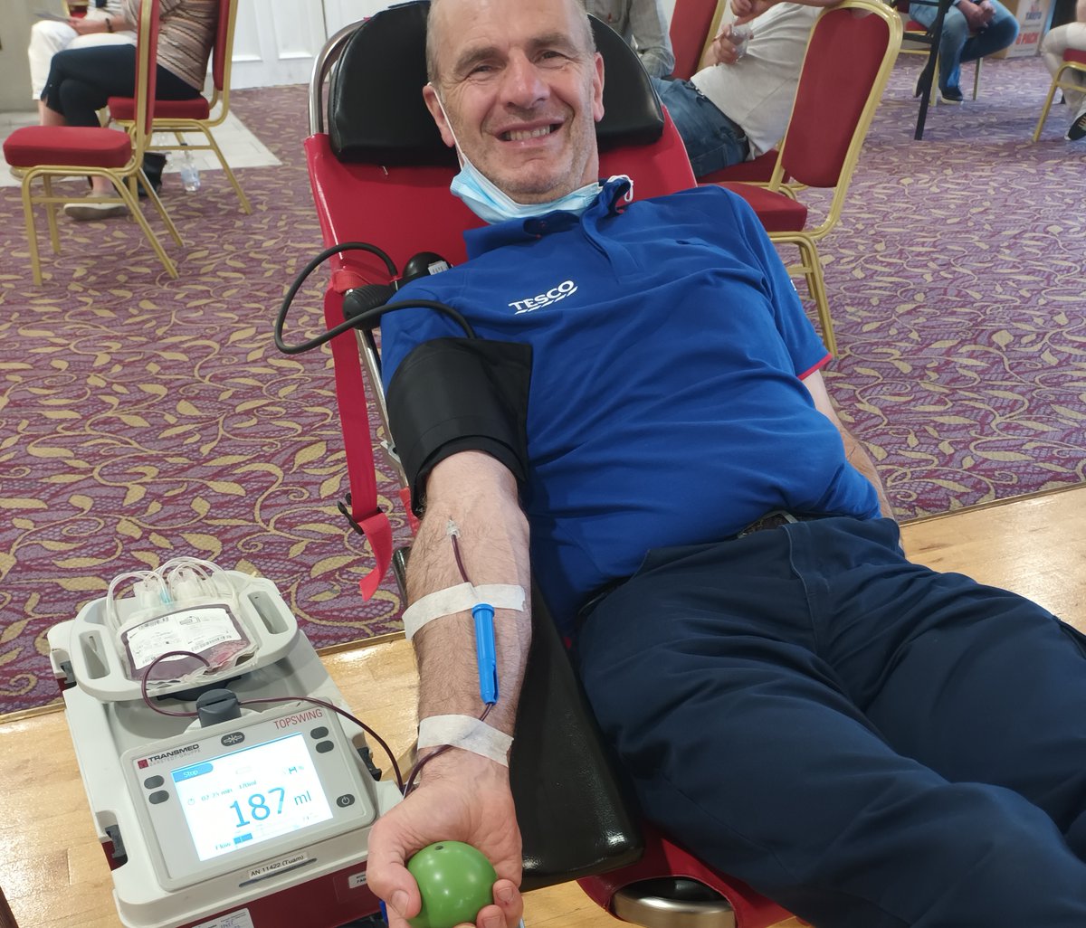 Giveblood_ie's tweet photo. Proud & happy photo of John Brennan giving his 50th blood donation in Claremorris last week. Thank you for thinking of our patients in need & for giving 50 life saving blood donations. #giveblood #WeCountOnYou #Thankyou #50timer https://t.co/BgNHmfhkUD