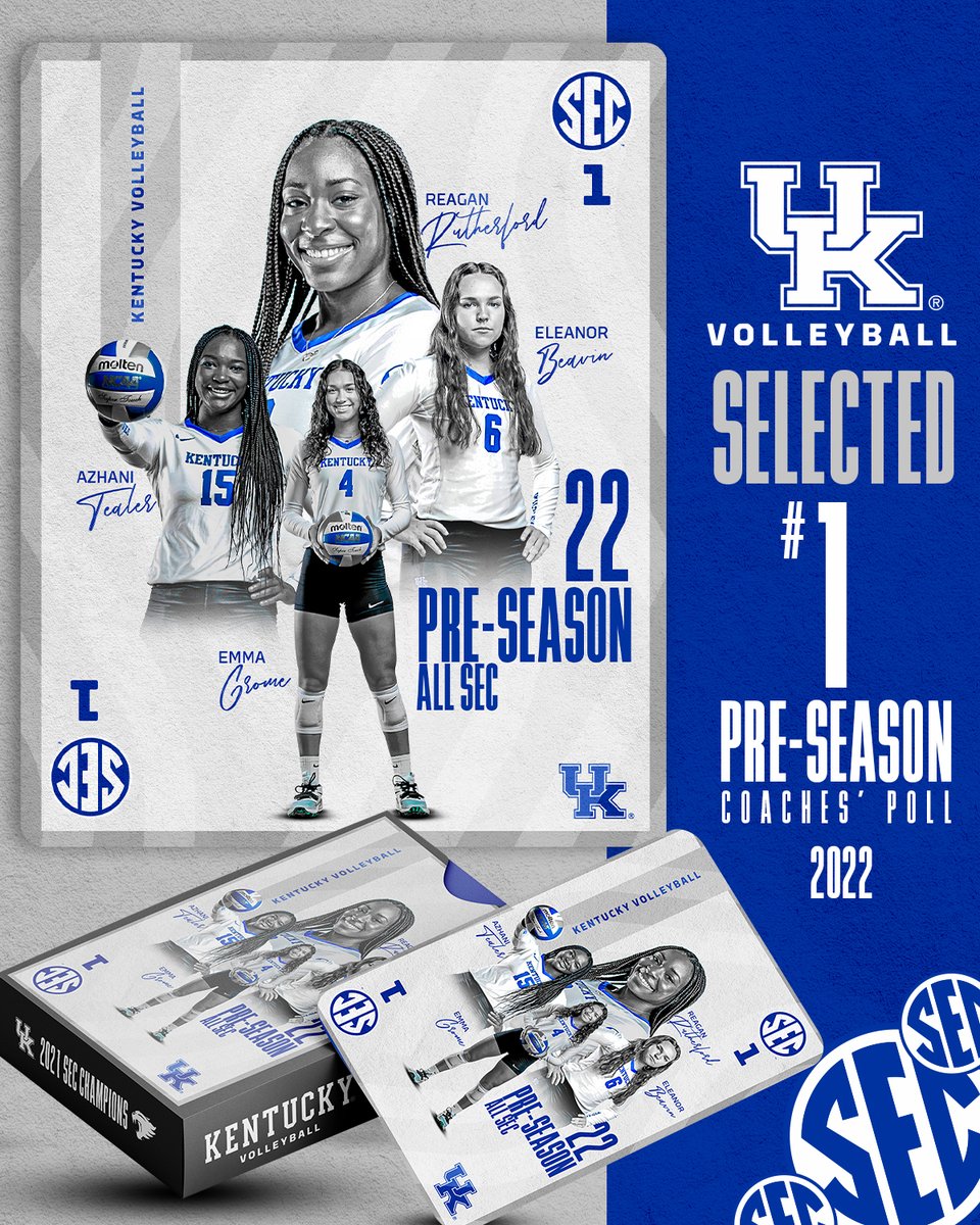KentuckyVB's tweet image. 🏆 Picked to win @SEC 

🥇 Preseason All-SEC: 
😼 Eleanor Beavin
😼 @EmmaGrome 
😼 @rreaganruth 
😼 @AzhaniTealer 

Full story: bit.ly/3c7Ito8