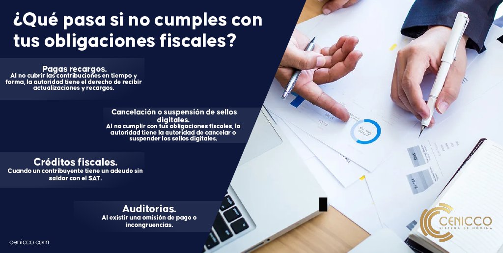 ⭕Esto es lo que pasa si no cumples con tus obligaciones fiscales:
✔Pagar recargos
✔Cancelación o suspensión de sellos digitales
✔Créditos fiscales 
✔Auditorias 
👍Recuerda mantener tus declaraciones siempre en tiempo y forma. 
👉cenicco.com 
#SAT #felizlunes