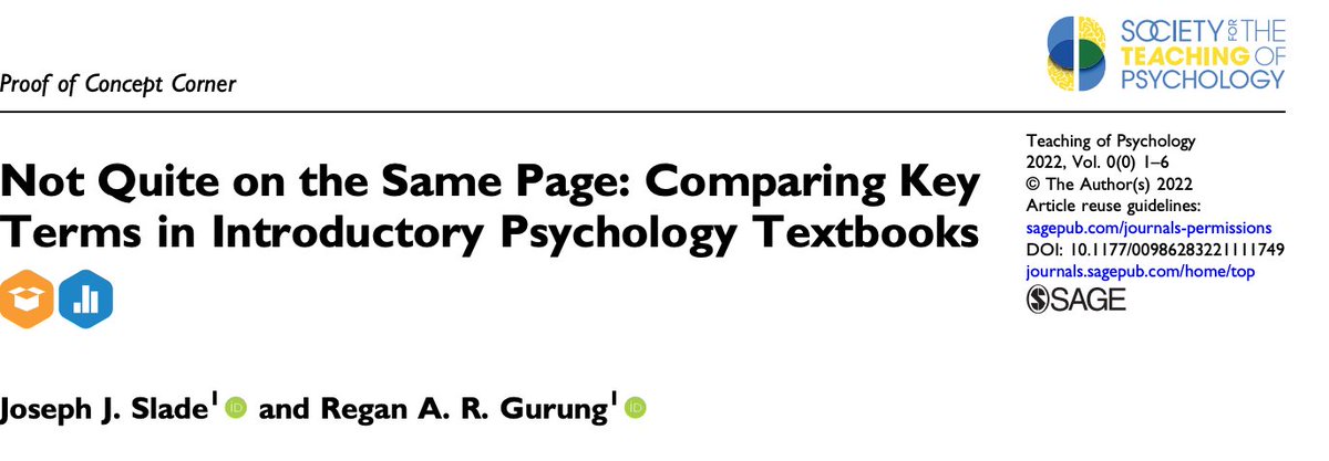 ReganARGurung's tweet photo. How similar are Intro Psych textbooks? It depends on your level of analysis. We looked at 5 well-adopted books AND..... "Only 154 terms (4%) were common to all five." @JoeJSlade @TeachPsych @OregonState @STP_ECP #ASClab #APAIPI #psychology @APAEducation https://t.co/E2OpqCl1iT https://t.co/8pYd9iATjC