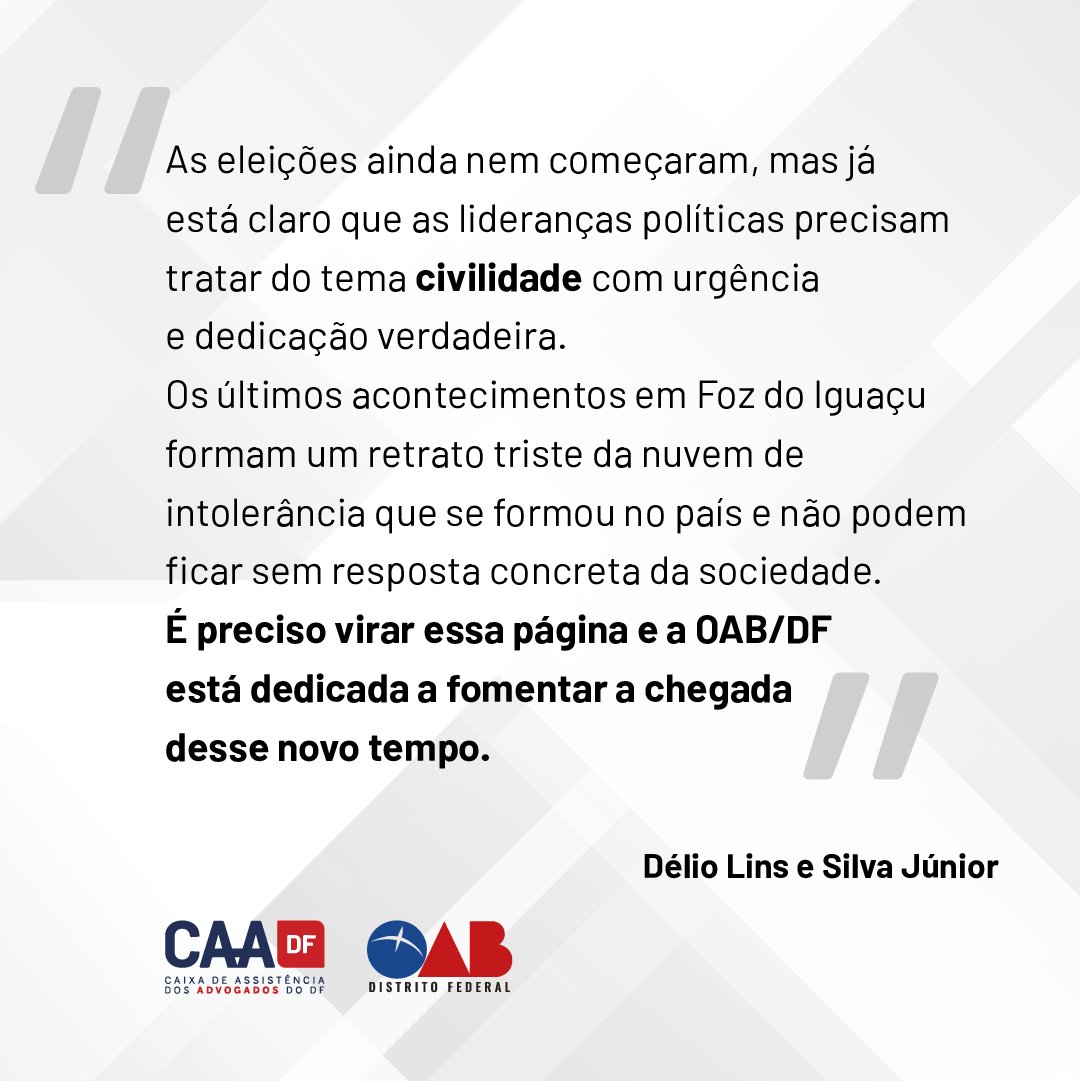 OABDF_oficial's tweet photo. A diretoria da OAB/DF ressalta a importância de trabalhar o tema civilidade em nossa sociedade. Como defensores do Estado Democrático de Direito, estamos sempre dispostos a colaborar para termos uma comunidade cada vez mais justa!
#oabdf #caadf #civilidade #justica #novotempo https://t.co/6WuegNNf5t