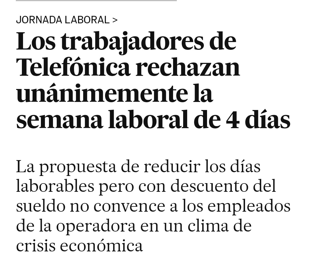carmenrogo10's tweet photo. Total acierto de los trabajadores.

Implantar la jornada laboral de 4 días y que te bajen el sueldo no es implantar la jornada laboral de 4 días. Es un contrato normal de menos de 40 horas semanales. Ojito. https://t.co/VtTCwd1UVf