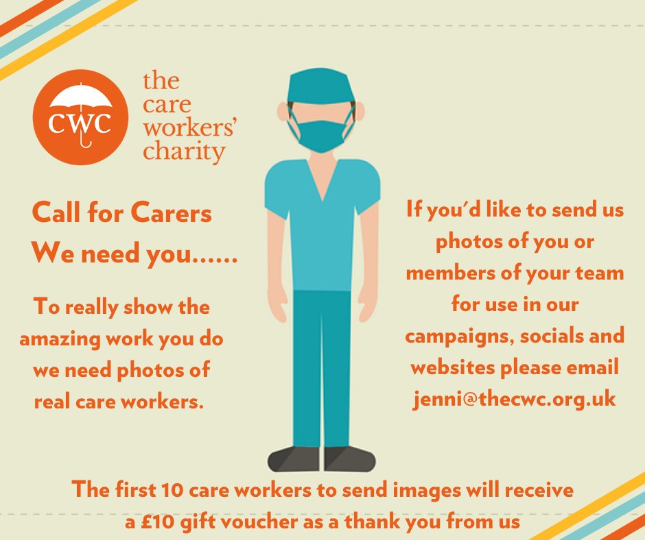 We need images of real care workers. Would you love to see yourself, or your team members as the faces of our campaigns, socials and website? The first 10 carer workers who send us images will receive a £10 voucher as a thank you from us. Please email jenni@thecwc.org.uk