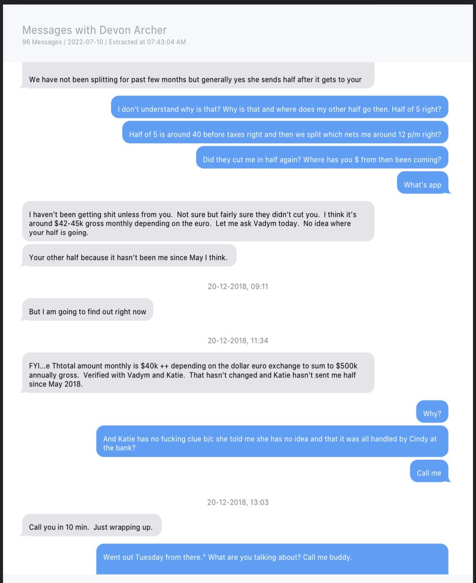 AridiculousYo's tweet photo. ‼️ The Devon Archer convo doesn’t reveal anything concrete, but we do have confirmation that #Burisma was paying #HunterBiden $500,000 per year, or 42-45k per month gross.

Hunter has complained about @JoeBiden taking HALF of his income, language which appears here too. https://t.co/hu8QXls0E1