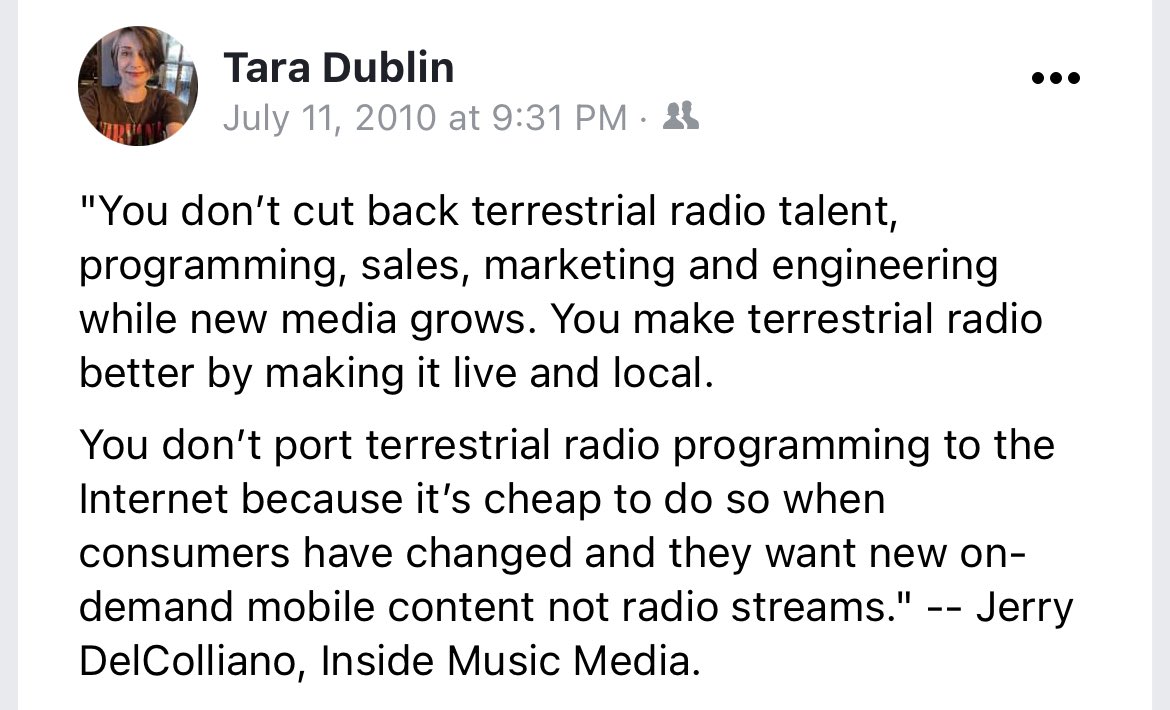 taradublinrocks's tweet photo. I tried repeatedly to warn my bosses @947fm back in the Aughts, but why listen to me? There are no live or local humans on my old radio station now owned by @Audacy & the local talk station owned by @AlphaMediaUS is full-on MAGA propaganda 🤨 #SaveRadio #MondayMotivation https://t.co/DysET0OI9f