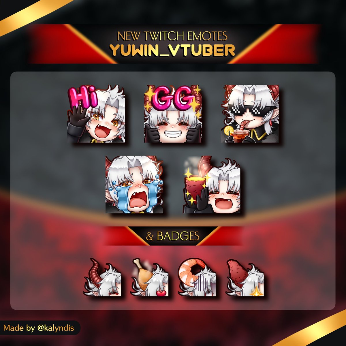 kalyndis's tweet photo. New Twitch emotes and badges for @yuwin_yuwin!! ✨

#ユーウィン #ユーウィンの絵 #Vtuber #digital #art #artist #commission https://t.co/jv0gfa6dbW