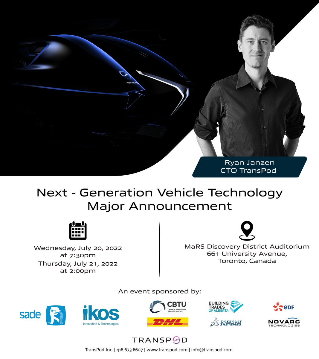 TransPod_Inc's tweet photo. TransPod Inc’s Technology Unveiling is just around the corner. Don’t miss out on the chance to register for the event here:

https://t.co/gnCXs17Xot

Learn about the TransPod system and how our ultra-high-speed technology impacts the future of passenger and cargo #transportation! https://t.co/V2tFWnx1lR