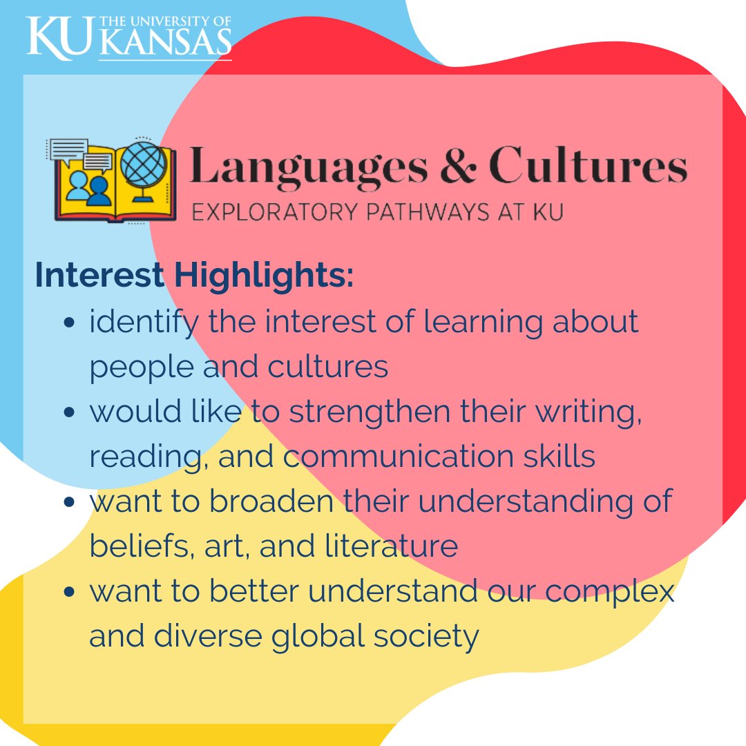 KUAdvising's tweet photo. To learn more about this pathway, go to: https://t.co/OK5nms7J9H
#kuadvising #exploratorypathwaysku #exploremonday #languages #cultures https://t.co/bR6nnzvCLS
