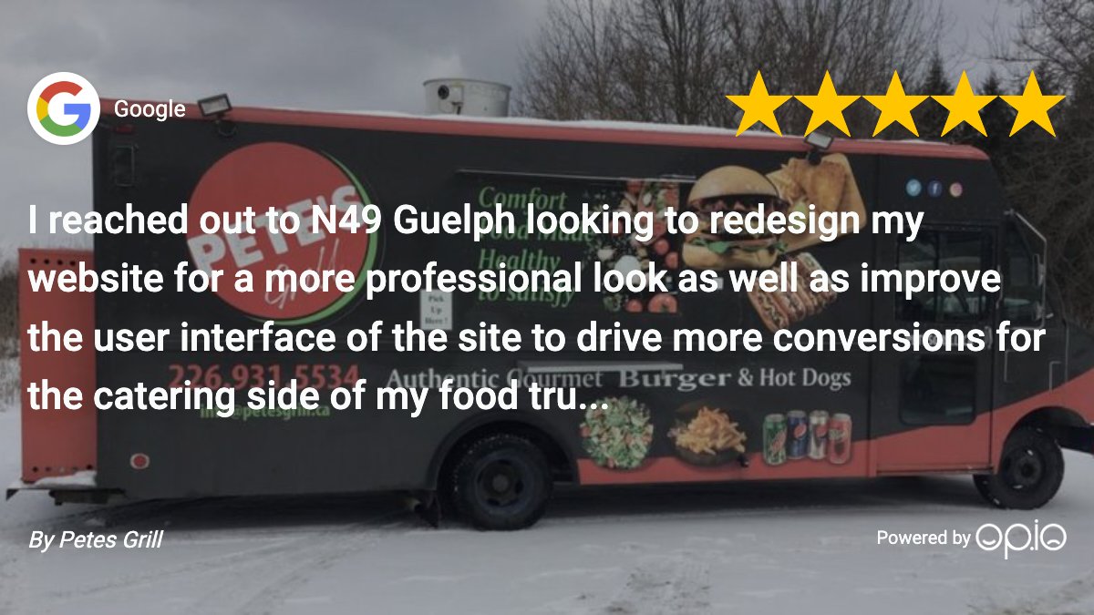n49's tweet photo. We loved working with Pete's Grill of Guelph on their new website! Looking for great food truck catering? Pete's grill is great! https://t.co/I5EYmwXUsw https://t.co/richcFCrpo