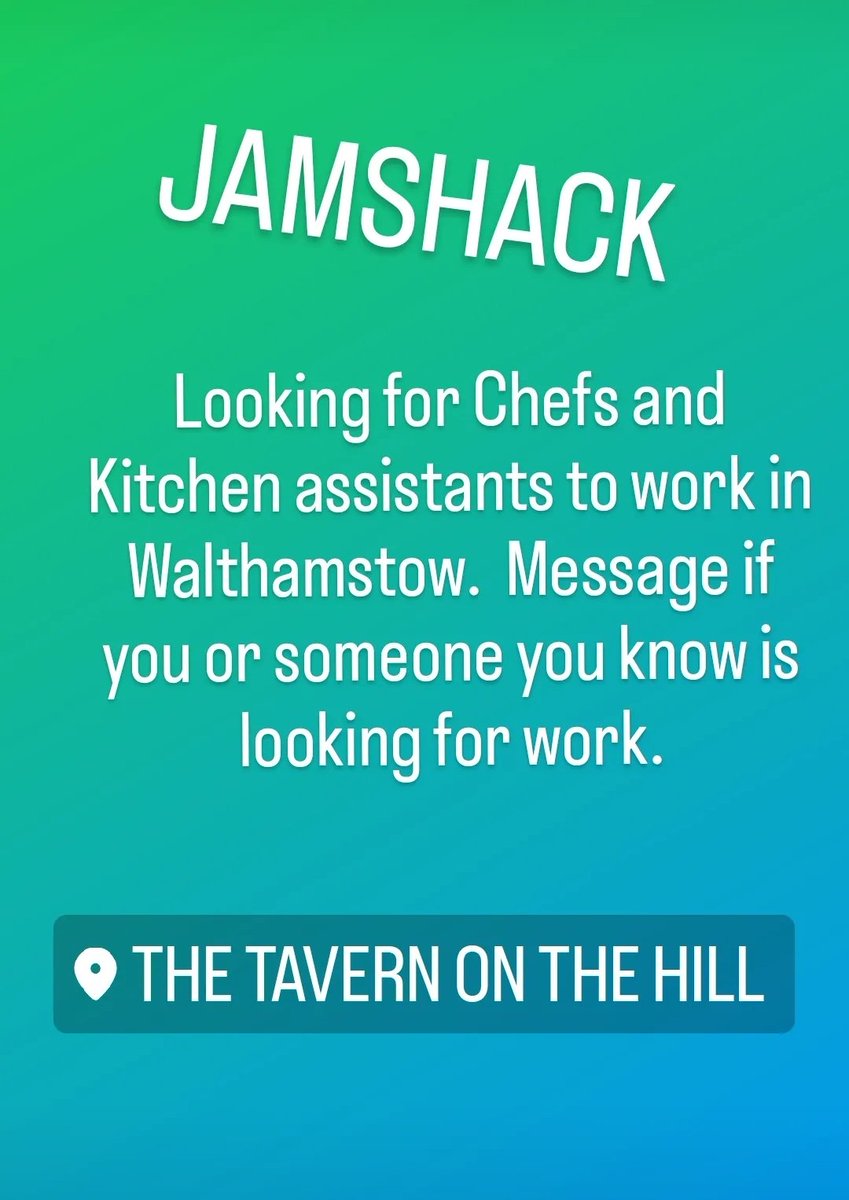 TRLon's tweet photo. Looking for kitchen staff, message in interested. #jamshack #chef #tastyfood #walthamstow https://t.co/0wfBVBCZyY