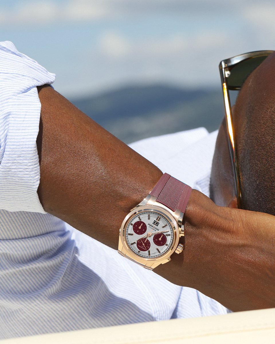 parmigianiwatch's tweet photo. Tonda GT Chronograph in 18 ct rose gold, featuring a knurled bezel, big date display, textured silver dial with Granata subdials, and matching rubber strap.

#ParmigianiFleurier #TimeIsFlying #TondaGT https://t.co/LnzxAGXnnX