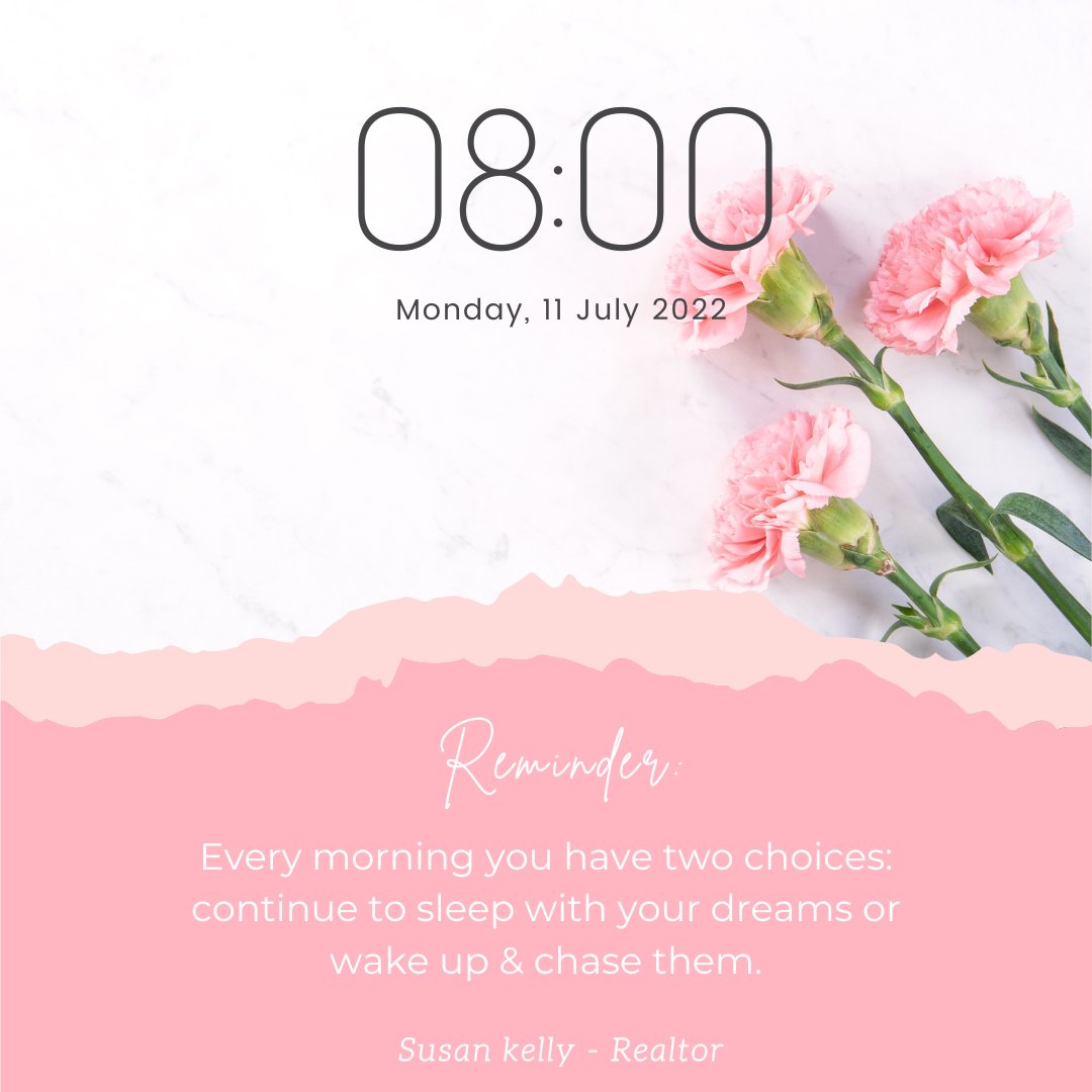 SusanKellyHomes's tweet photo. Every morning you have two choices: continue to sleep with your dreams or wake up & chase them.
#MondayMotivation #Reminder #SusanKelly #SusanKellyRealtor #eXpProud #eXpRealtry #CountryLiving https://t.co/B7Pg5LrGky