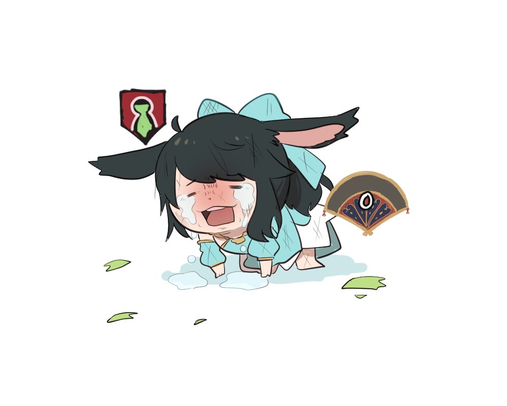 crying 1girl animal ears black hair all fours solo white background  illustration images