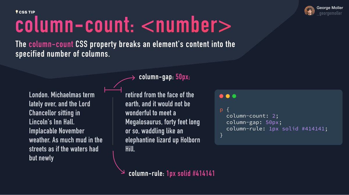 _georgemoller's tweet photo. 💡 Did you know you can split content into columns with one line of CSS? https://t.co/VlMiO3KfKE