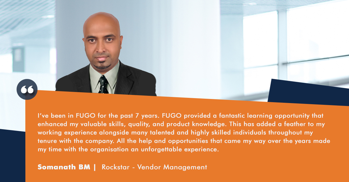 fugoservices's tweet photo. Dear Somanath,

Thank you for your contributions to FUGO over the last 7 years. You created the vendor management database &amp; were recognized as the Top Vendor Relationship Manager while working as a "Rockstar - Vendor Management". Thank you, we value your efforts.

#Knowfugo https://t.co/MelaRnLliN