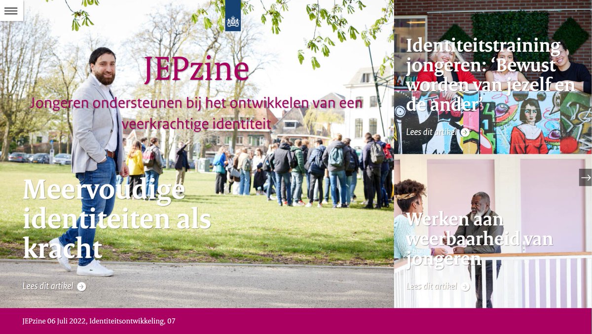 SociaalWerkNL's tweet image. ‘Weten wie je bent en wilt zijn, en het verder ontwikkelen van je meervoudige identiteit is cruciaal voor een goede ontwikkeling en maakt je weerbaar.' Lees de nieuwste editie van #JEPzine van @PlatformJEP #jongerenwerk #preventie #ondermijning 
magazines.platformjep.nl/jepzine/2022/0…