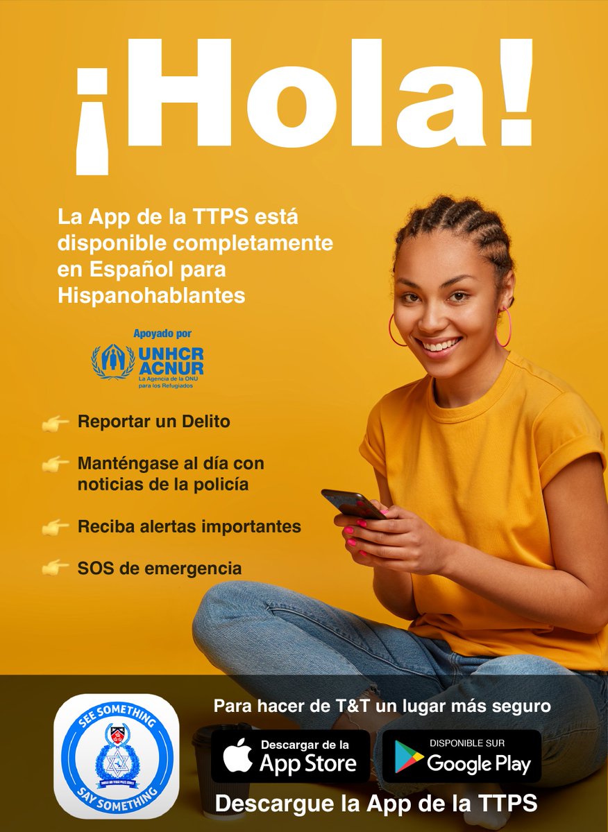 TTPoliceService's tweet photo. The TTPS App is now available completely in Spanish for Spanish speakers to report crimes or get assistance from the police in times of need.
Download the TTPS App today!
#SeeSomethingSaySomething #TTPSApp #myTTPS https://t.co/8sxSSclCJe