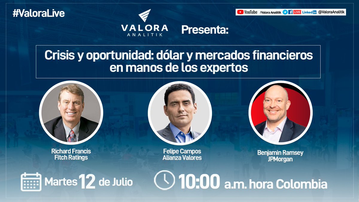 ValoraAnalitik's tweet photo. #ValoraLive | Este martes 12 de julio, conoce la opinión de los expertos sobre: "crisis y oportunidad: dólar y mercados financieros" 🎙️

Inscríbete en
➡️https://t.co/vYTnKcnd6q

@jpmorgan @FitchRatings @AlianzaValores https://t.co/CWSuwyKviN
