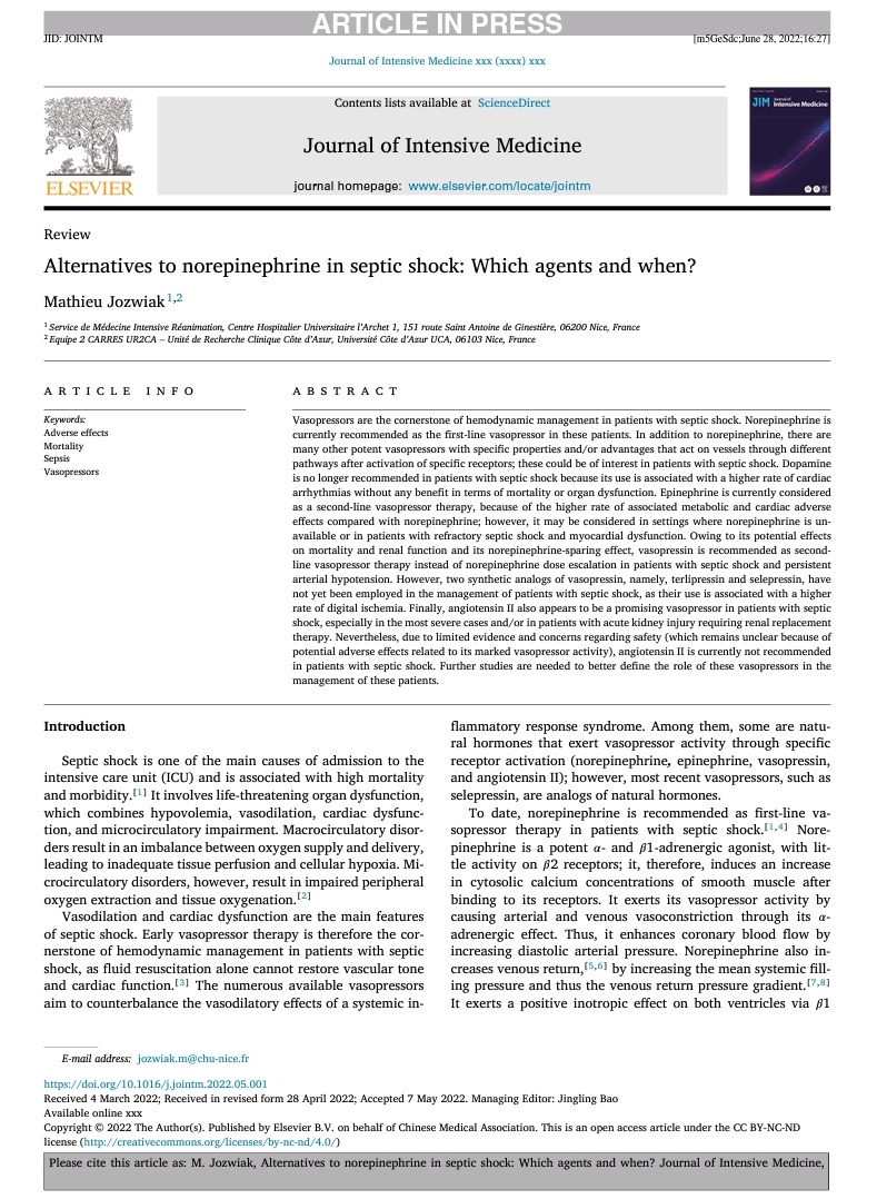 🔰Alternativas a la norepinefrina, en choque séptico, ¿cuales y cuando?
📝JOIM May 2022
🪄enlaces de descarga directa en comentarios ⬇️