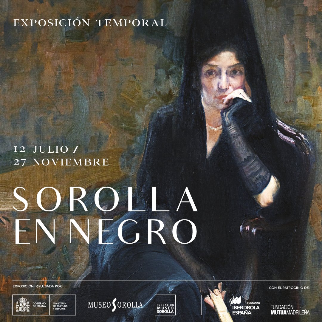 Desde mañana 12 de julio podéis visitar en <a href="/museo_sorolla/">Museo Sorolla</a> nuestra expo #SorollaEnNegro, comisariada por Carlos Reyero. 
Un relato visual que gira en torno al negro, y sus significados, a partir de la aparente contradicción de ligarlo al pintor de la luz. 👉culturaydeporte.gob.es/msorolla/expos…