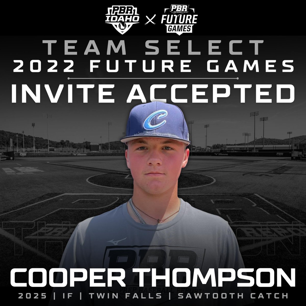 PrepBaseballID's tweet photo. ✔️ INVITE ACCEPTED ✔️

Idaho will be represented amongst the top Uncommitted players in the country at the 2022 Future Games with Twin Falls’ standout 2025, Cooper Thompson #BeSeen 

+ @Cooperthompso
+ 2025 IF
+ Twin Falls | Sawtooth Catch

Invite Accepted
https://t.co/tlPxtxi5mz https://t.co/0eyR7aGrbx