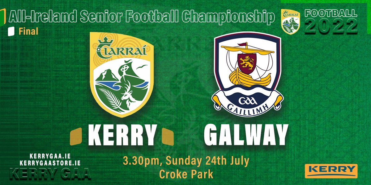 Kerry_Official's tweet image. Kerry play Galway in the 2022 All-Ireland Senior Football Championship Final. 💚💛 #WeAreKerry #CiarraíAbú