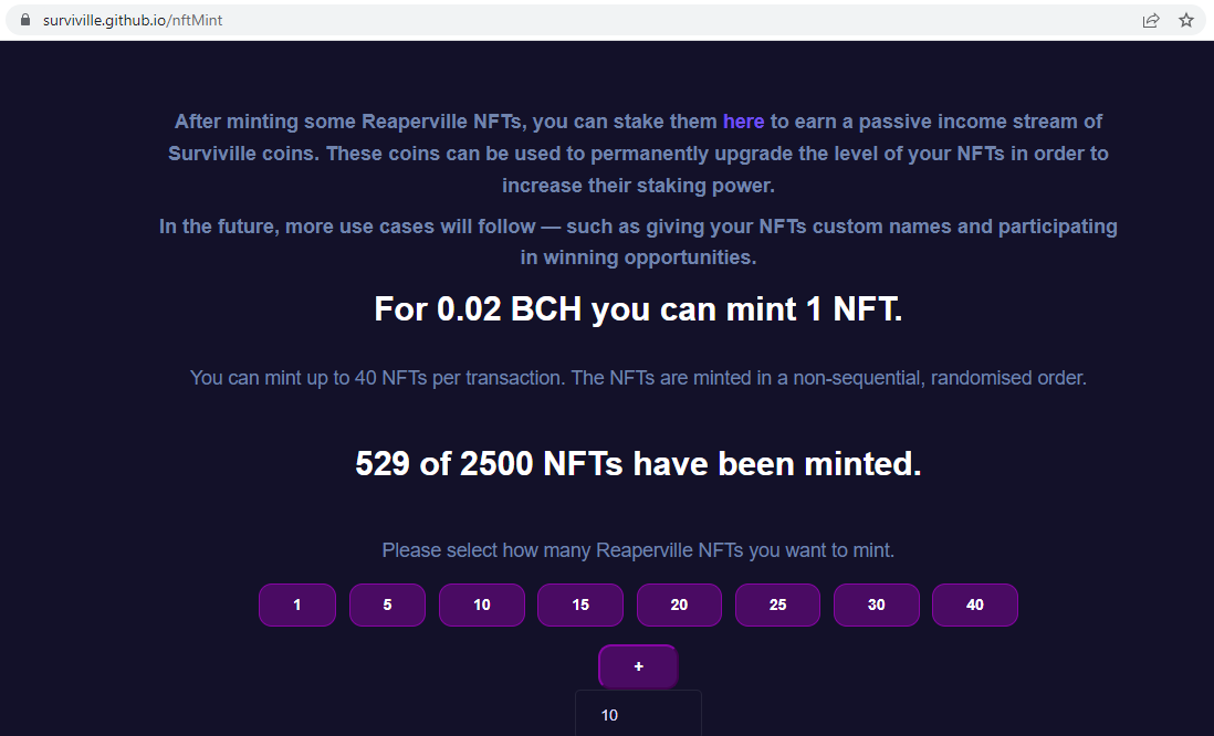 surviville.github.io/nftMint Don't miss out on minting your #NFT from #Reaperville, they are being minted fast! #smartBCH