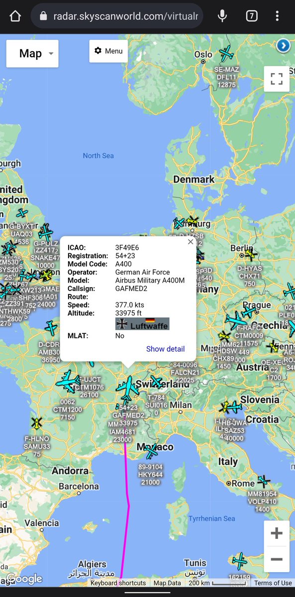 scan_sky's tweet photo. German Air Force 🇩🇪 - A400M - 54+23 - #GAFMED2

Returning Back To Europe. The Mission Looks To Have Been A Medevac Tasking 🚑 In Africa 🌍

The Use Of An A400 As Opposed To The Airbus A310 Would Possibly Indicate The Need For An Aircraft That Can Land In An Austere Location. https://t.co/MR7Uy6LPD8