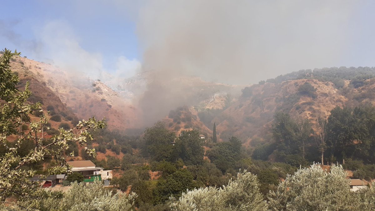 Plan_INFOCA's tweet photo. 🔴 Intervenimos en #IncendioAgrícola en #Cambil, #Jaén, para evitar afección a zona forestal próxima. Trabajan en la zona: 1 helicóptero pesado como bombardero (KZ-6), 1 #TOP, 1 grupo de bomberos forestales, 1 #AAMM y 1 autobomba. https://t.co/jYSyi6q25R