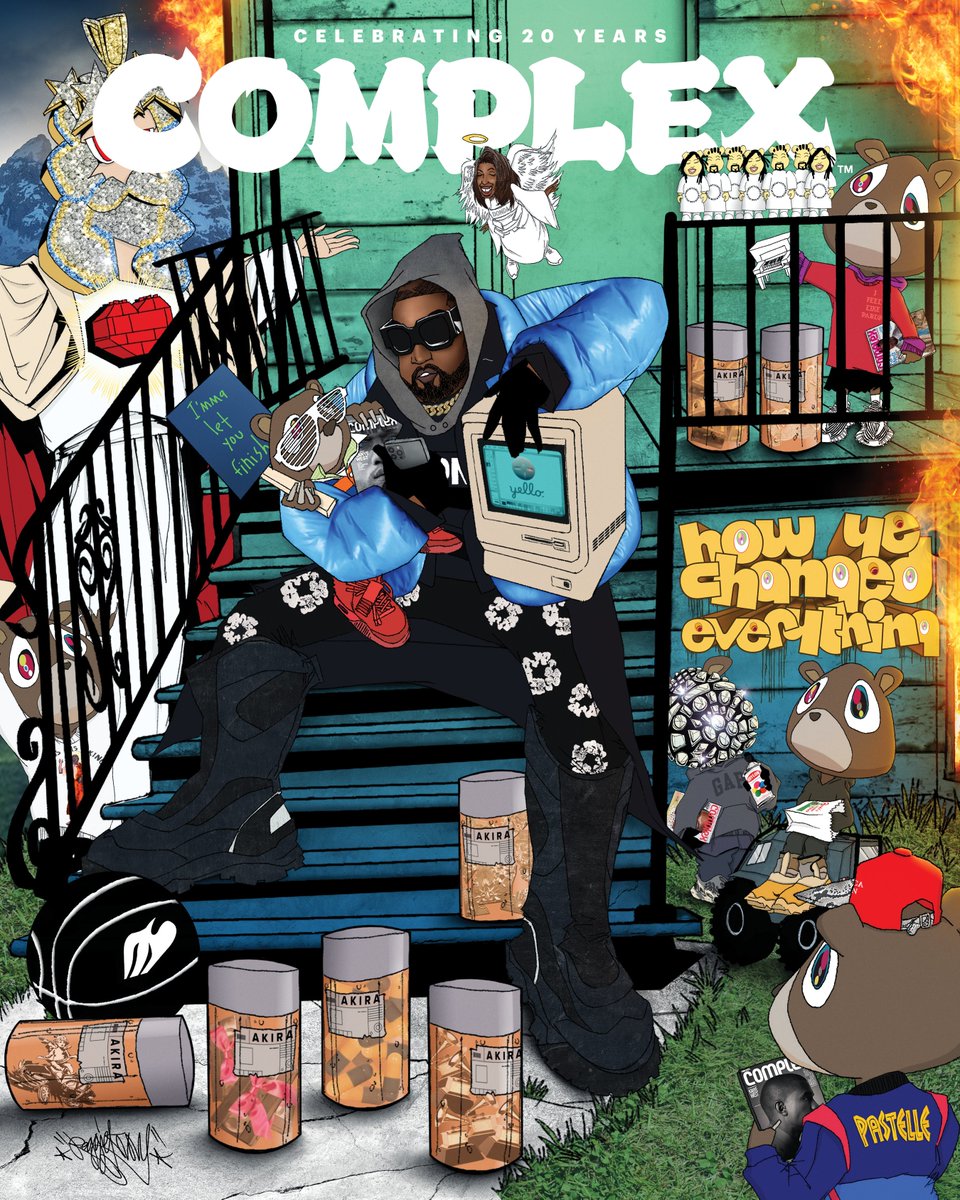 Complex's tweet image. To celebrate our 20th anniversary, we examine all the ways in which Kanye West changed Complex.

Artwork by Reggieknow.
Some imagery inspired by original artwork by Takashi Murakami.

Read our latest #ComplexCover: cmplx.co/3yorWE0
