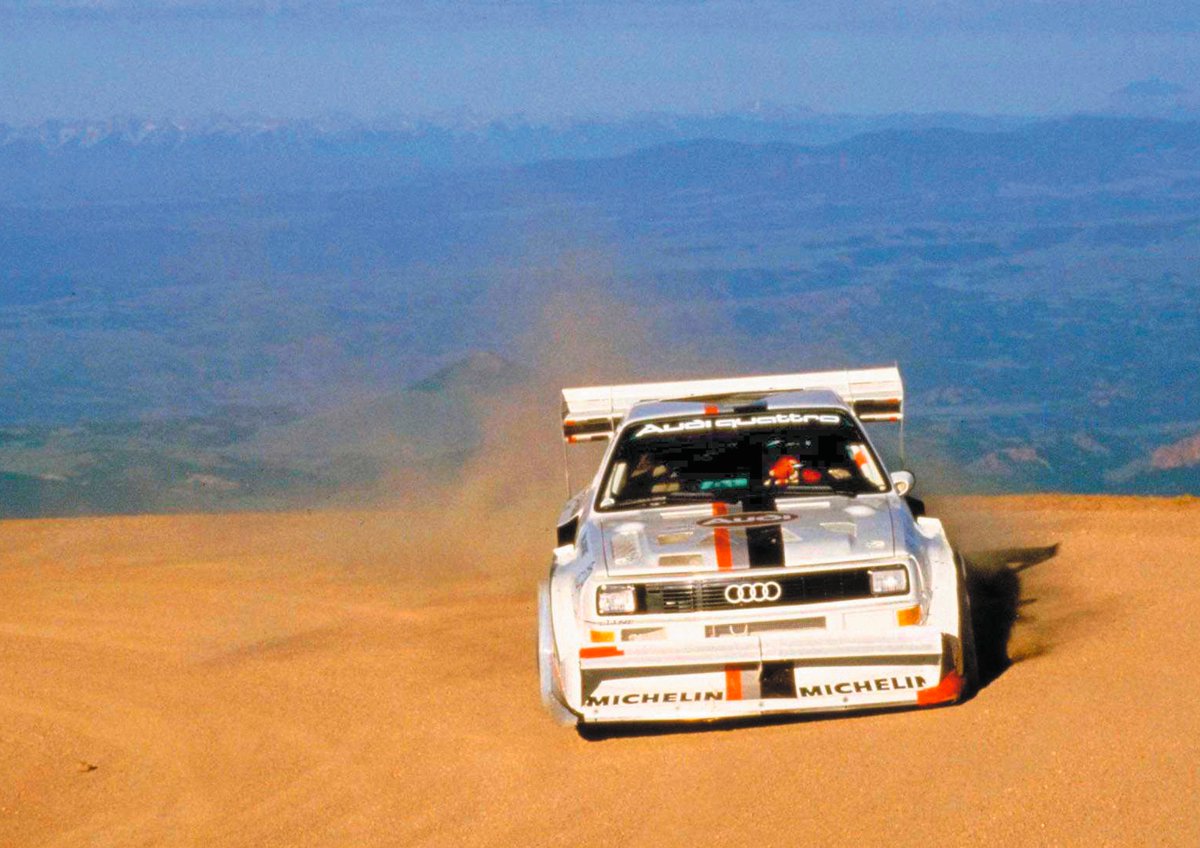 #DidYouKnow 35 years ago, on 11 July 1987, rally driver Walter Rohrl was the first person to race up Pikes Peak in a record time of under 11 minutes driving the iconic Sport quattro S1 🏁
