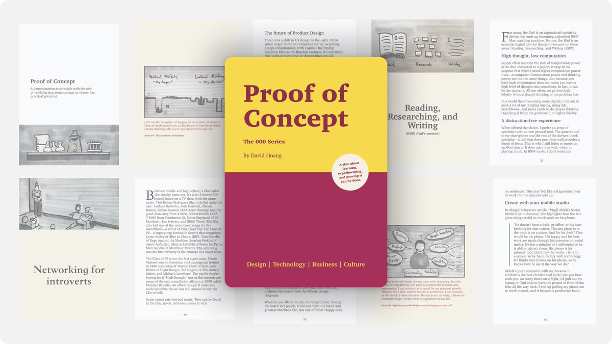 I launched a digital zine called Proof of Concept: The 000 Series. It's a curation and remix of the first 99 newsletter issues of proofofconcept.pub. 

You can pick up the digital download for $13.

davidhoang.com/product/proof-…