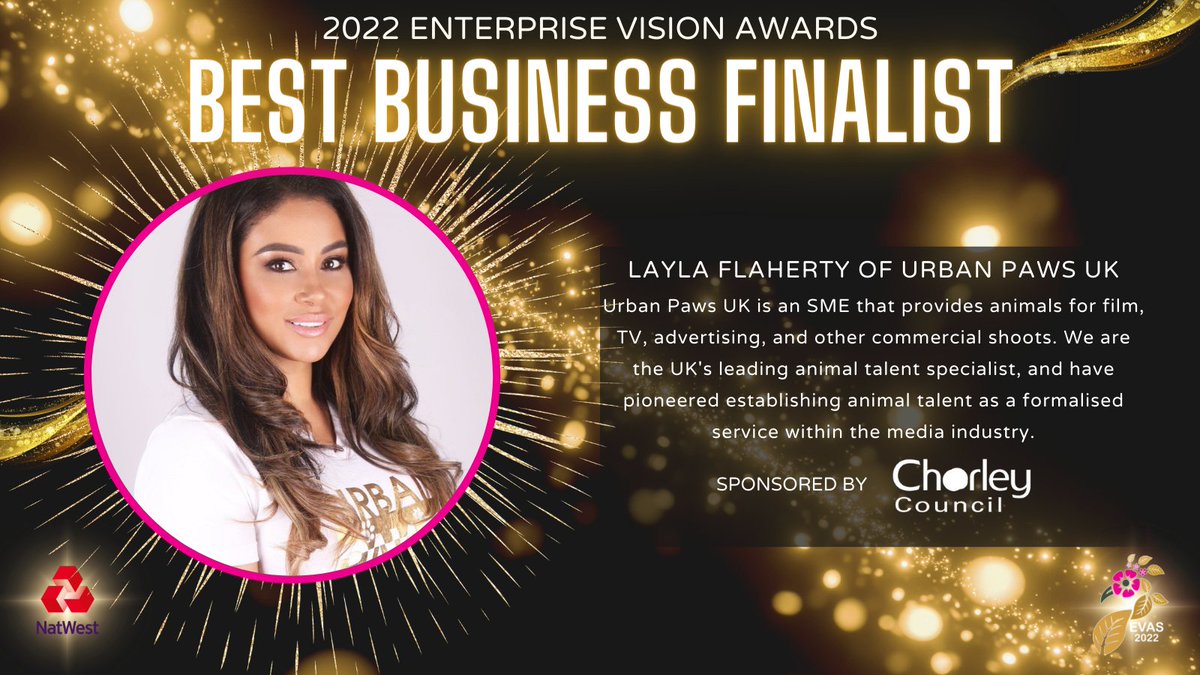 The EVAs (@eva_awards) on Twitter photo Congratulations to our 2022 Enterprise Vision Awards Best Business Finalist
Layla Flaherty of Urban Paws UK @UP_Influencers
#EVAS2022 Best Business Award sponsored by <a href="/ChooseChorley/">Choose Chorley</a> <a href="/ChorleyCouncil/">Chorley Council</a>
enterprisevisionawards.co.uk/finalists/ Congratulations to our 2022 Enterprise Vision Awards Best Business Finalist
Layla Flaherty of Urban Paws UK @UP_Influencers
#EVAS2022 Best Business Award sponsored by <a href="/ChooseChorley/">Choose Chorley</a> <a href="/ChorleyCouncil/">Chorley Council</a>
enterprisevisionawards.co.uk/finalists/