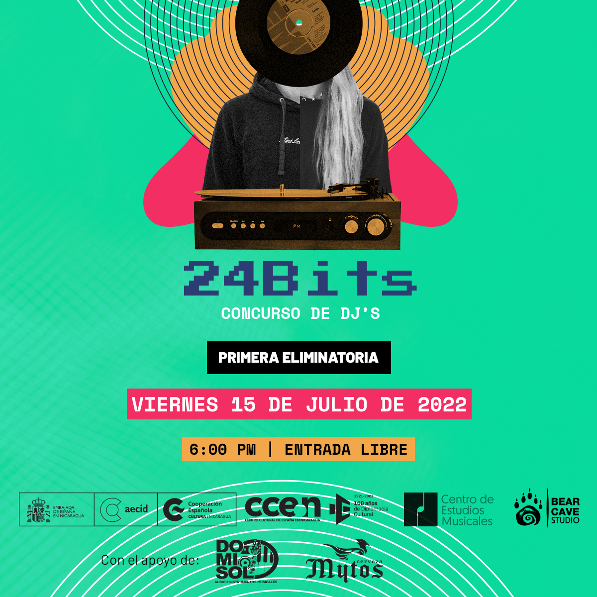 #Invitación | Este viernes venite al #CCEN, para presenciar y disfrutar la primera eliminatoria del 𝟐𝟒 𝐁𝐢𝐭𝐬 - 𝐂𝐨𝐧𝐜𝐮𝐫𝐬𝐨 𝐝𝐞 𝐃𝐉𝐬.

🔷Colaboran:
<a href="/cem_nicaragua/">Centro de Estudios Musicales</a> 
Bearcave Studio

🔶Apoyan:
<a href="/cervezamytos/">Cerveza Mytos</a> 
<a href="/DoMiSolMusic/">DoMiSol</a> 

Info: ccenicaragua.org/evento/etapa-e…