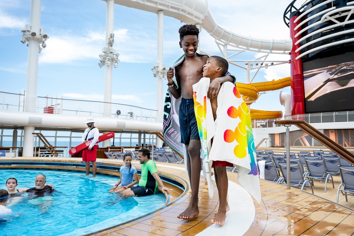 DisneyParks's tweet photo. Step onboard the Disney Wish … and see how we’re making a splash on the upper decks! 🌊 ☀️ With the first-ever Disney attraction at sea and more pools than ever before, fun in the sun takes on a whole new meaning: https://t.co/4hSaFIAUWC https://t.co/MKNVYBzcOE