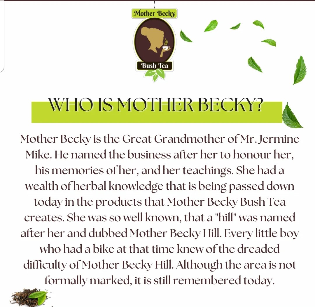 MotherBeckyTea's tweet photo. The origin of the name Mother Becky and our brand mission.

Mission:  To honour and revitalise the tradition of drinking bush tea in St. Kitts and Nevis and to share an indigenous and authentic tea product with visitors and tea lovers abroad.

#MotherBecky #StKitts #BushTea #Tea https://t.co/oj5DN46rne