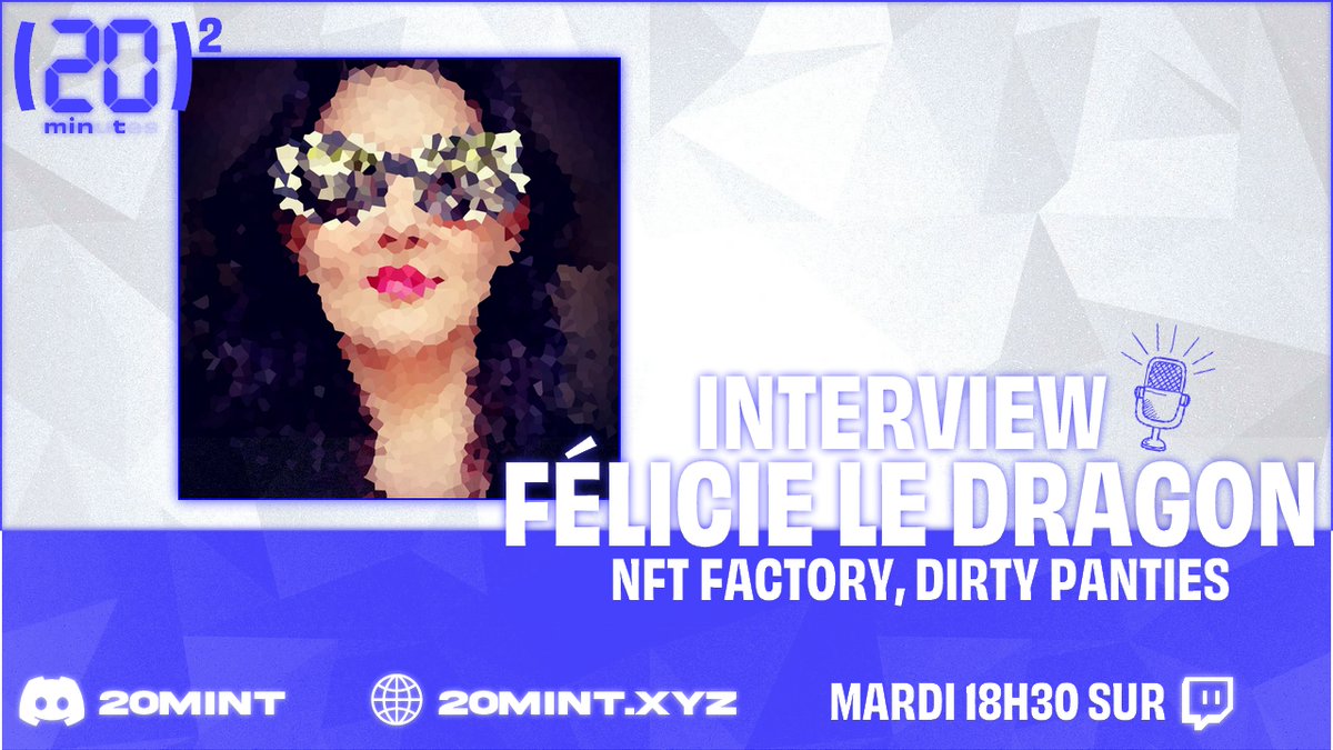 ➡️Demain Laurent (@clicnapping) et Romain (<a href="/rgouloumes/">Romain Gouloumes</a>) recevront Félicie Le Dragon (<a href="/FelicieLeDragon/">FelicieLeDragon.eth</a>) de <a href="/DirtyPantiesNFT/">🇯🇵DIRTYPANTIES.eth 🩲❤️‍🔥 🌊カワイ SOLD-OUT🦾</a> et <a href="/NFTFactoryParis/">NFT Factory Paris</a> sur le plateau de (20Mint)² !

⏲️Mettez des rappels, ça se passe à demain 18h30 sur notre chaîne Twitch ! 

➡️twitch.tv/20minutesfrance