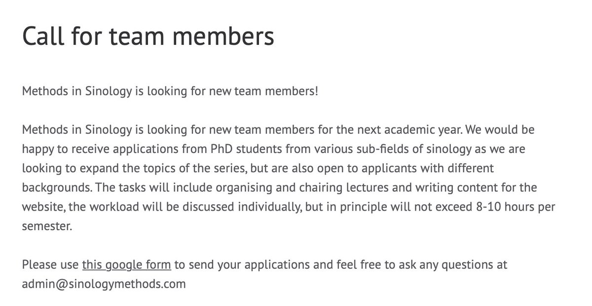 We are looking for team members! If you are interested in shaping the academic outreach in Sinology, please submit an application! 

🔗sinologymethods.com/call-for-team-…